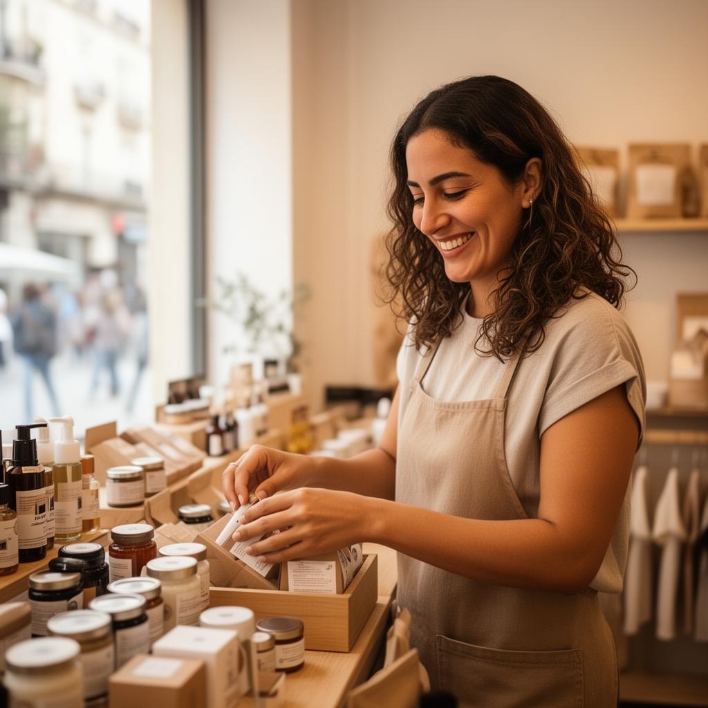 Emprendedora latina en su espacio de trabajo